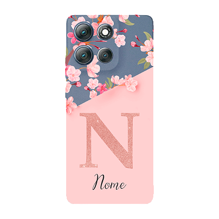 Capinha para Moto G86 Anti Impacto Personalizada - Delicate Flowers Rosa com nome e fundo transparente