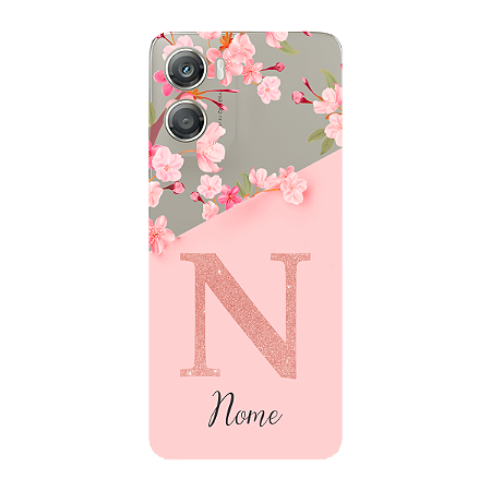 Capinha para Moto G06 Anti Impacto Personalizada - Delicate Flowers Rosa com nome e fundo transparente