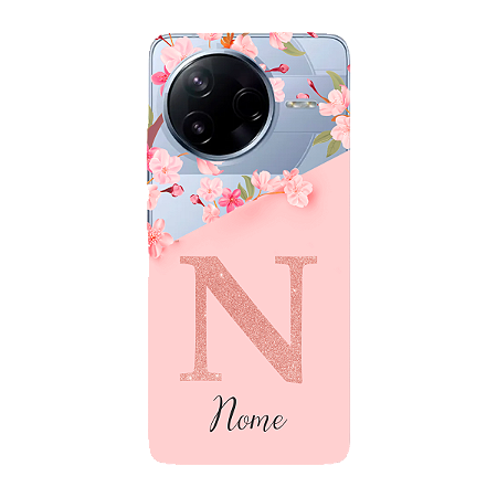Capinha para Xiaomi Poco F7 Pro Anti Impacto Personalizada - Delicate Flowers Rosa com nome e fundo transparente