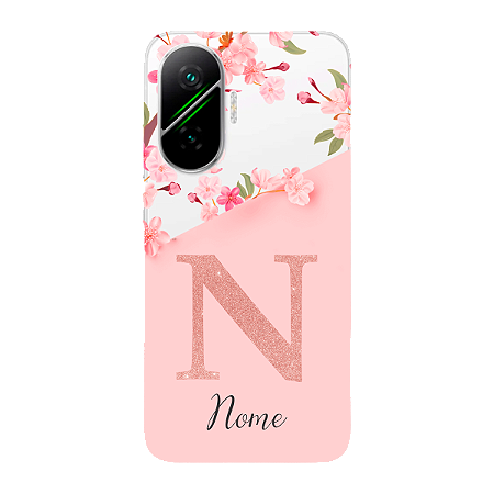 Capinha para Xiaomi Poco F7 Anti Impacto Personalizada - Delicate Flowers Rosa com nome e fundo transparente
