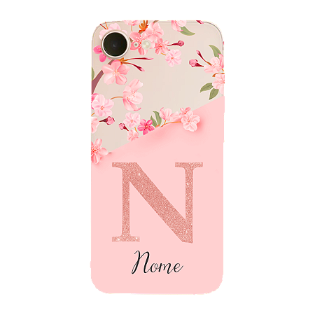 Capinha para iPhone 17e Anti Impacto Personalizada - Delicate Flowers Rosa com nome e fundo transparente