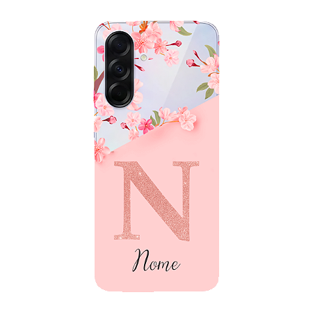 Capinha para Samsung A37 Anti Impacto Personalizada - Delicate Flowers Rosa com nome e fundo transparente