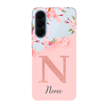 Capinha para Samsung A57 Anti Impacto Personalizada - Delicate Flowers Rosa com nome e fundo transparente