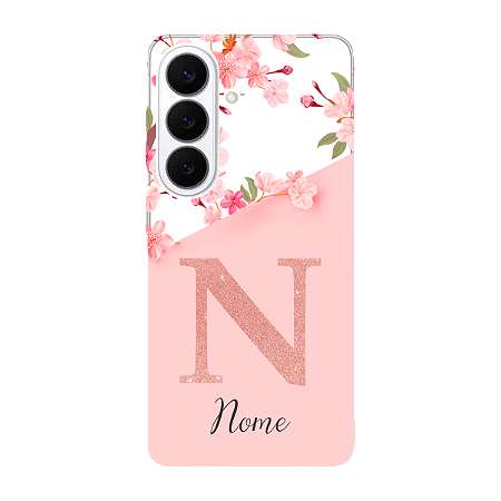 Capinha para Samsung S26Plus Anti Impacto Personalizada - Delicate Flowers Rosa com nome e fundo transparente