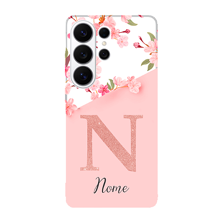 Capinha para Samsung S26 Ultra Anti Impacto Personalizada - Delicate Flowers Rosa com nome e fundo transparente