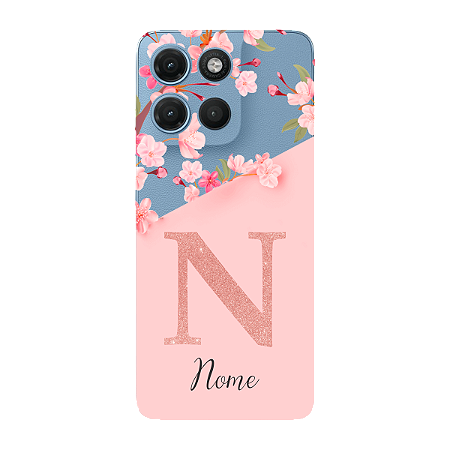 Capinha para Moto G17 Anti Impacto Personalizada - Delicate Flowers Rosa com nome e fundo transparente