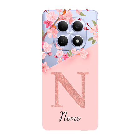 Capinha para Xiaomi RedMi Note 15 4G 5G Anti Impacto Personalizada - Delicate Flowers Rosa com nome e fundo transparente