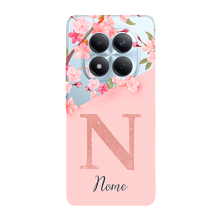 Capinha para Xiaomi RedMi Note 15 Pro 4G Anti Impacto Personalizada - Delicate Flowers Rosa com nome e fundo transparente