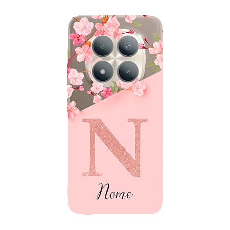 Capinha para Xiaomi RedMi Note 15 Pro Plus Anti Impacto Personalizada - Delicate Flowers Rosa com nome e fundo transparente