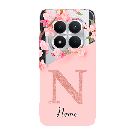 Capinha para Xiaomi Poco M8 Pro 5G Anti Impacto Personalizada - Delicate Flowers Rosa com nome e fundo transparente