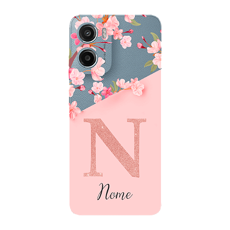 Capinha para Moto E15 Anti Impacto Personalizada - Delicate Flowers Rosa com nome e fundo transparente