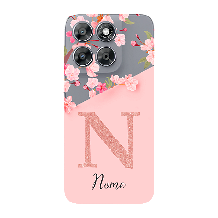 Capinha para Moto G77 Anti Impacto Personalizada - Delicate Flowers Rosa com nome e fundo transparente