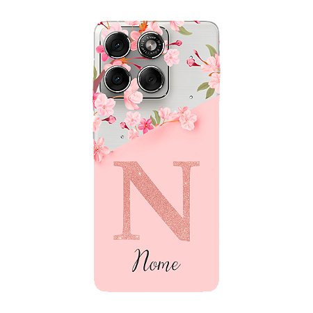 Capinha para Moto Edge 70 Anti Impacto Personalizada - Delicate Flowers Rosa com nome e fundo transparente