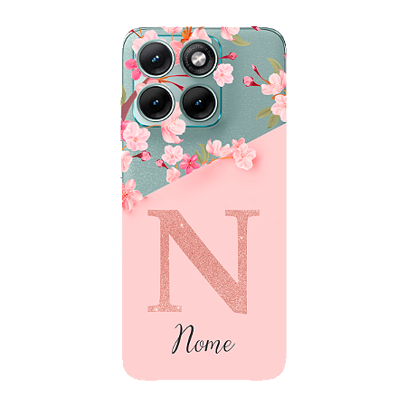 Capinha para Moto Edge 70 Fusion Anti Impacto Personalizada - Delicate Flowers Rosa com nome e fundo transparente