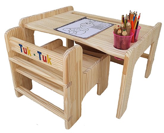 Mesa Montessoriana Infantil com Suporte para Rolo de Papel Tuk Tuk