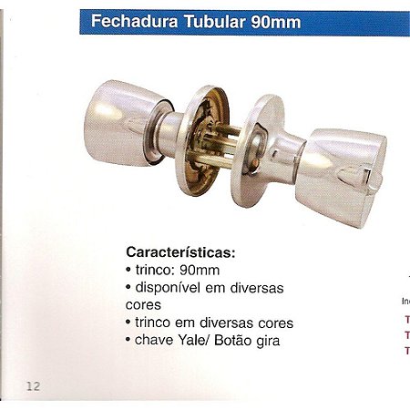 Fechadura Tubular p/ Divisória TF03 Branca GOLD SFT050003
