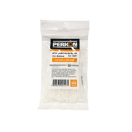 Abraçadeira Nylon Branca 2,5 x 80mm 100Peças PERKON 1247