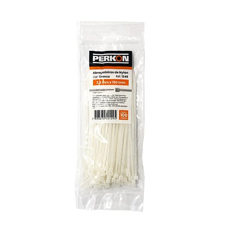 Abraçadeira Nylon Branca 2,5 x 150mm 100Peças PERKON 1249