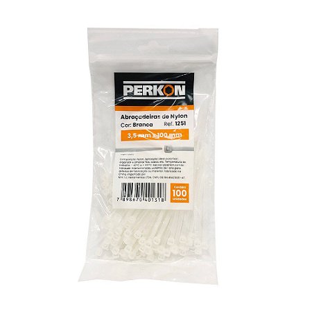 Abraçadeira Nylon Branca 3,5 x 100mm 100Peças PERKON 1251