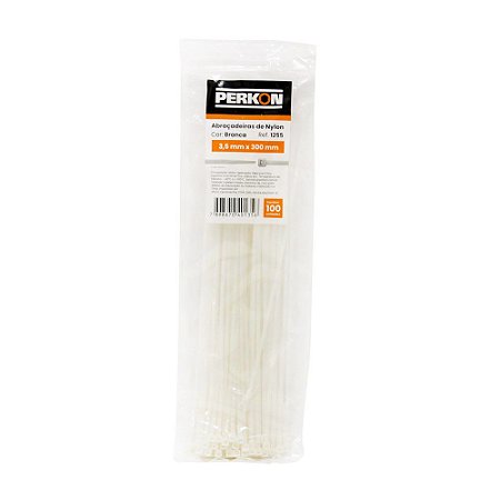 Abraçadeira Nylon Branca 3,5 x 300mm 100Peças PERKON 1255