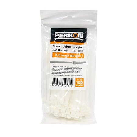 Abraçadeira Nylon Branca 4,8 x 150mm 100Peças PERKON 1257