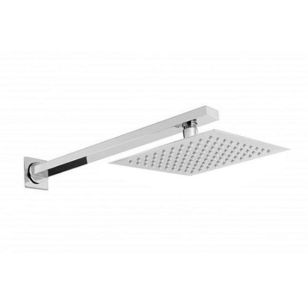 Ducha Metal Quadrada Inox Slim 25x25cm Braço Quadrado GLOBALMIX GH032