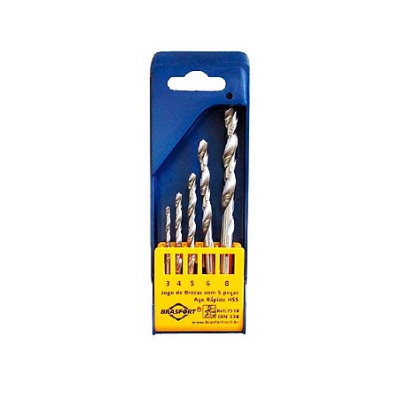 Kit Brocas Aço Rápido HSS 5 pçs 3 a 8mm BRASFORT 7518