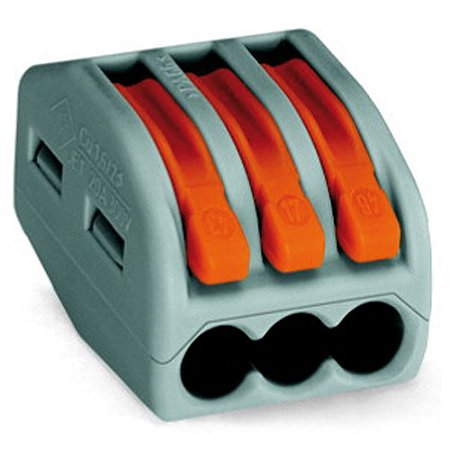 Conector de Emenda 3 Polos Cinza p/ Cabos 0,08 A 4,0mm WAGO 222-413 50Peças