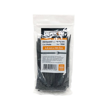 Abraçadeira Nylon Preta 4,8 x 150mm 100Peças PERKON 1288