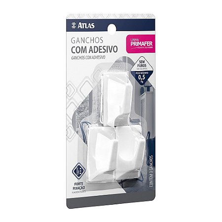 Gancho Adesivo Branco Plástico 0,5Kg 3 Peças Médio PRIMAFER PR2509