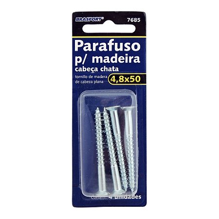 Parafuso Madeira Cabeça Chata Fenda 4.8 x 50mm BRASFORT 7685 - 4Pçs