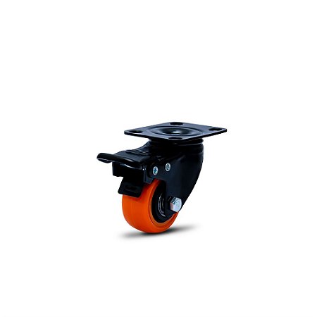 Rodízio Polietileno Base Giratório Freio C/Trava 50mm Laranja COLSON 43040190000500006238