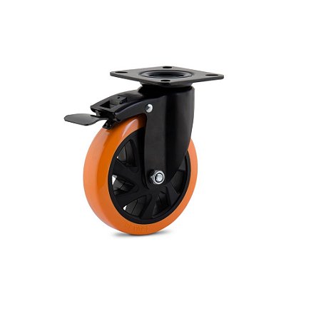 Rodízio Polietileno Base Giratório C/Freio 150mm Laranja COLSON 43141332330500004801