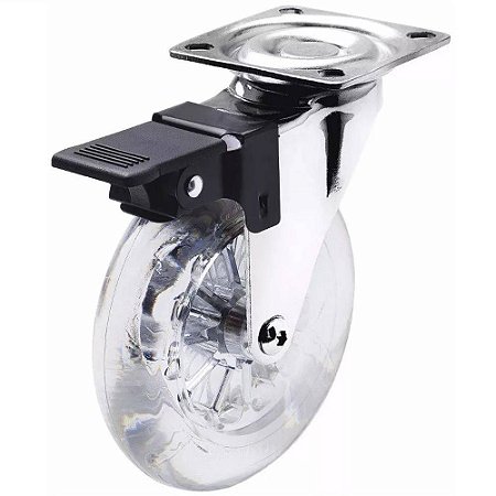 Rodizio Gel (Silicone) Chapa Reta Giratoria C/Trava 75mm JOMARCA 2182