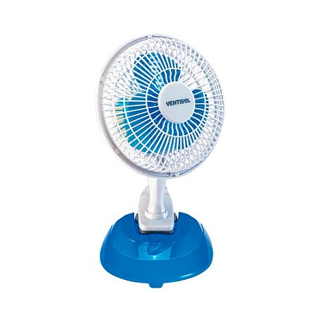 Micro Ventilador de Mesa 20cm Branco/Azul 127V Base/Garra VENTISOL 8757