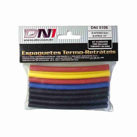 Espaguete Termo-Retrátil 6mm 3/16 e 1/4" Contração 2:1 DNI 5106 15Pçs