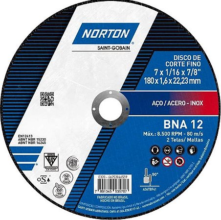 Disco de Corte p/ Inox 7"x 1/16" x 7/8" BNA12 NORTON 66252846559