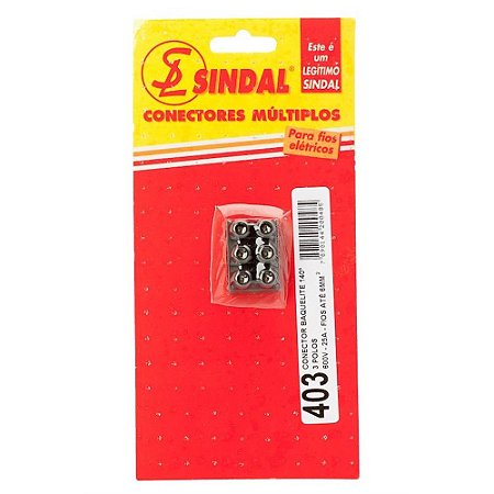 Conector Barra Baquelite 3 polos 06/403 Cartelado SINDAL SKI.0403.BQ.P