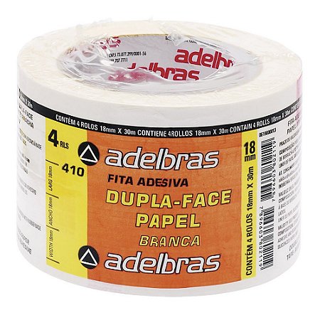 Dupla Face Papel Branco 410 18mmx30mt Flowpack ADELBRAS 0813000014 4Rolos