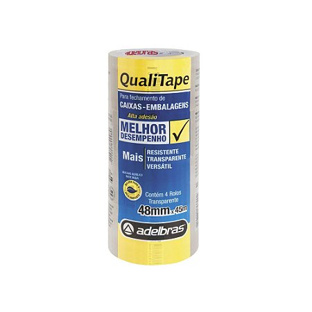 Fita para Embalagem Qualitape 520 Transparente 48mmx45mt ADELBRAS 811000019 4Rolos