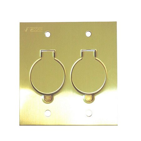 Placa Piso Latão 4x4" Tomada Universal C/ 2 Tampas Unha STAMPLAC PL442U