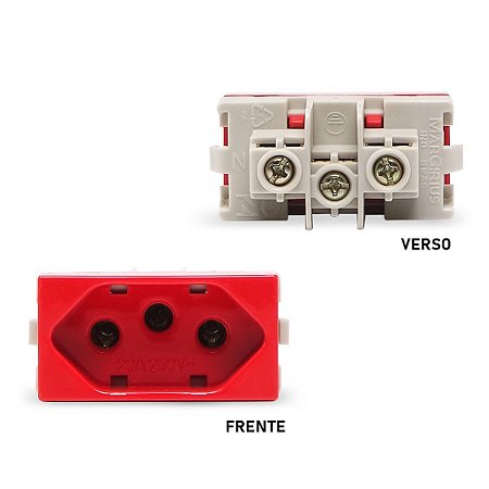 Módulo Sleek Tomada 2 Polos+Terra 20A  250V Vermelho MARGIRIUS 15918 2Pçs