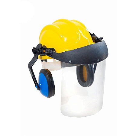 Capacete Acoplado Abafador + Viseira PLASTCOR Amarelo 70001320