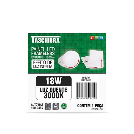 Luminária Led Plafon Frameless Borda Infinita Embutir Quadrado 18W 3000K 12cm TASCHIBRA 5140114