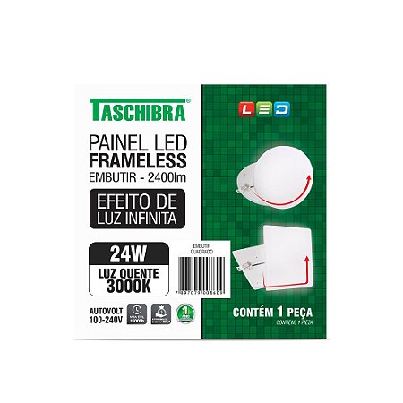Luminária Led Plafon Frameless Borda Infinita Embutir Quadrado 24W 3000K 17cm TASCHIBRA 15140117