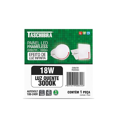 Luminária Led Plafon Frameless Borda Infinita Embutir Redondo 18W 3000K 12cm TASCHIBRA 15140102