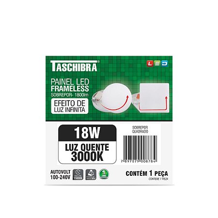 Luminária Led Plafon Frameless Borda Infinita Externo Quadrado 18W 3000K 12cm TASCHIBRA 15140135