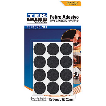 Feltro Auto Adesivo Redondo 20mm Preto TEKBOND c/ 24Peças