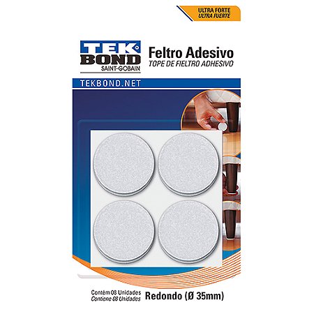 Feltro Auto Adesivo Redondo 35mm Branco TEKBOND c/ 8Peças