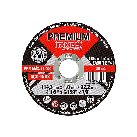 Disco de Corte p/ Inox/Ferro 4.1/2"x1,0mmx7/8" ITAMBE PREMIUM
